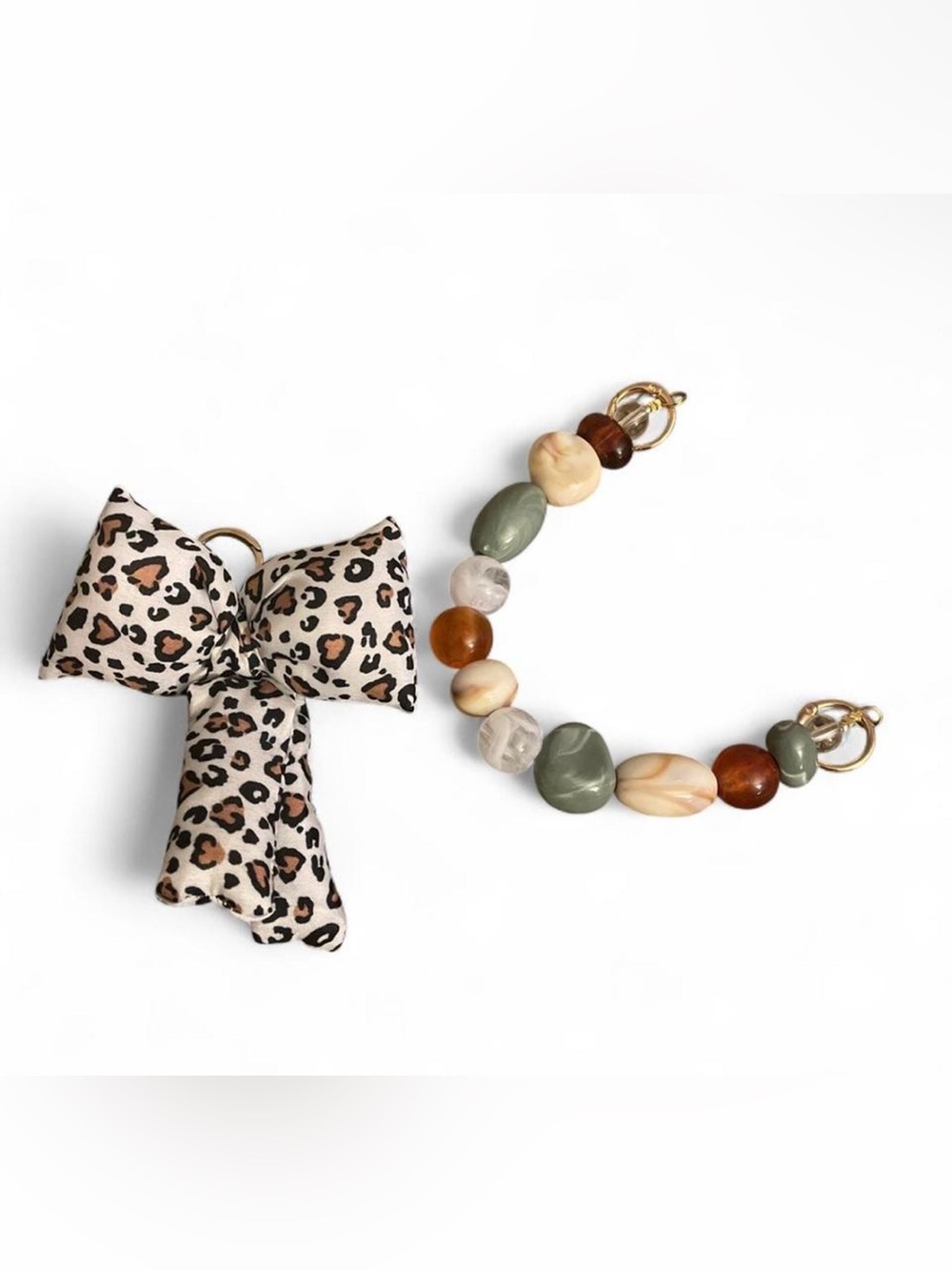 Leopard/Cheetah Print and Beaded Keychain/Charm Set